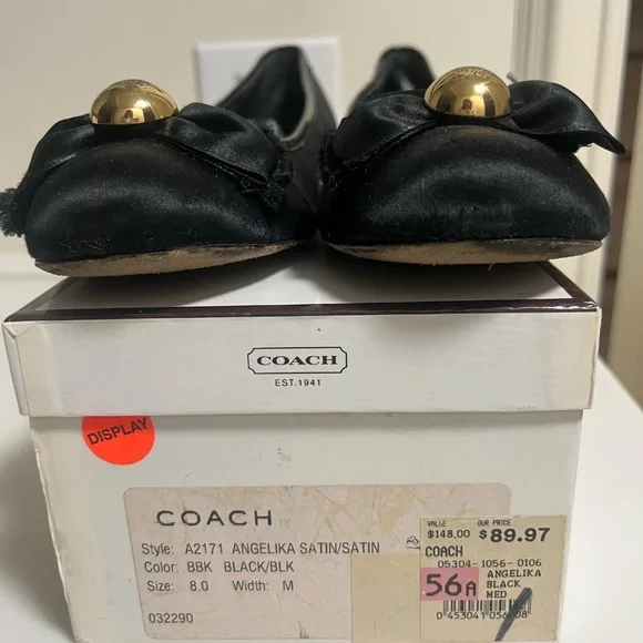 Coach Black Satin Angelika Flats size 8M - Picture 3 of 5